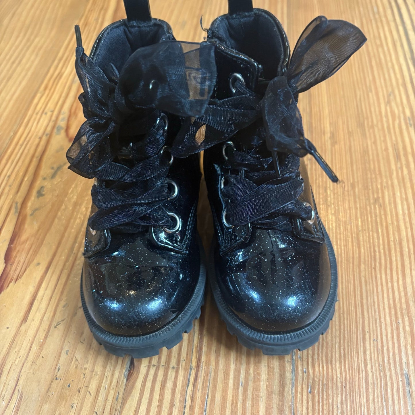 Self Esteem black patent leather rainbow high top lace toddler boots SIZE 6