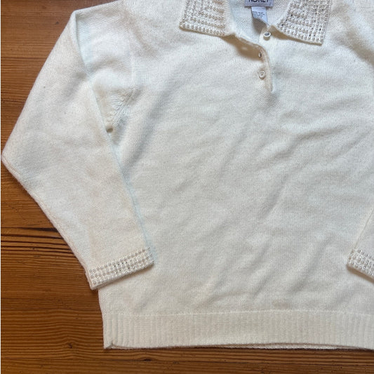 Koret classic vintage twee white jeweled elegant collar sweater SIZE M
