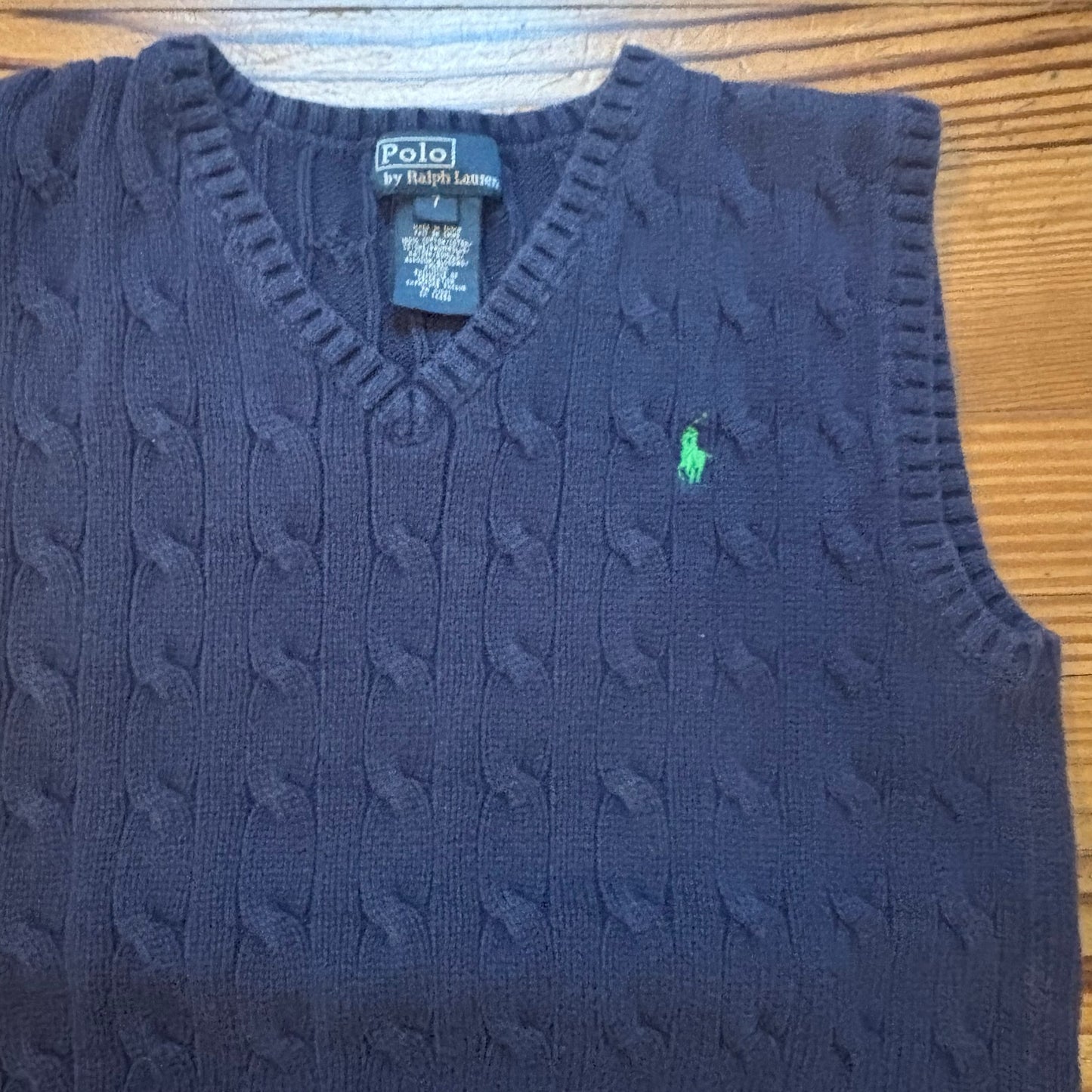 Polo Ralph Lauren navy blue cotton cable knit boys vest SIZE 7