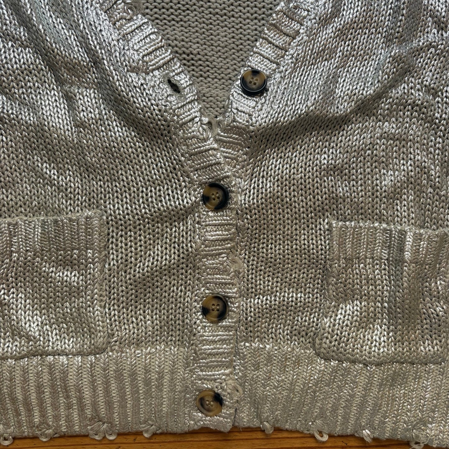 NWT Seven7 silver knit button up cardigan sweater SIZE L