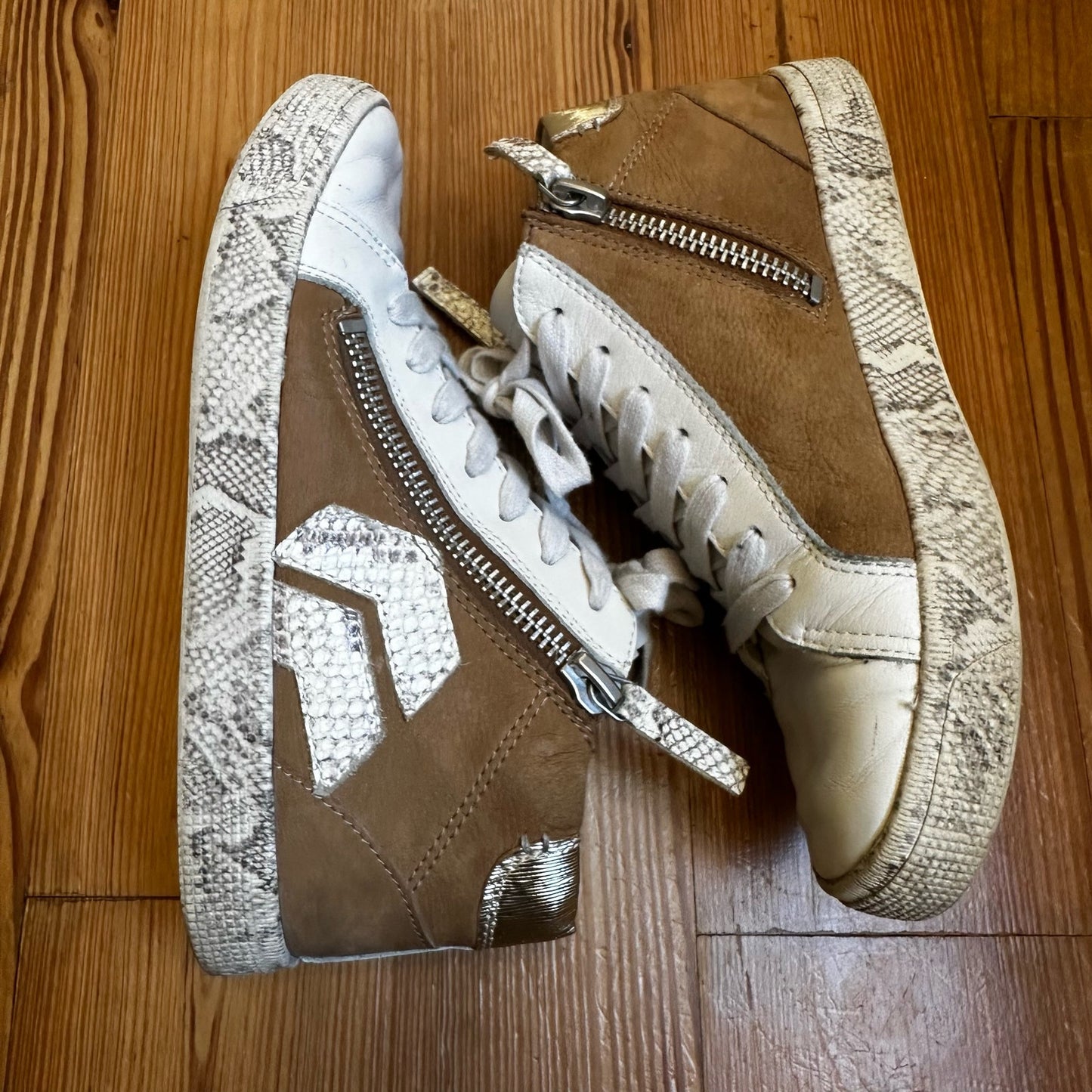 Dolce Vita brown suede leather snakeskin double zipper high top sneaker SIZE 8