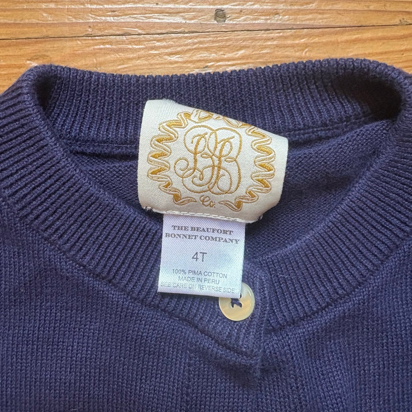 The Beaufort Bonnet Company dark navy blue cropped cape pima sweater SIZE 4T
