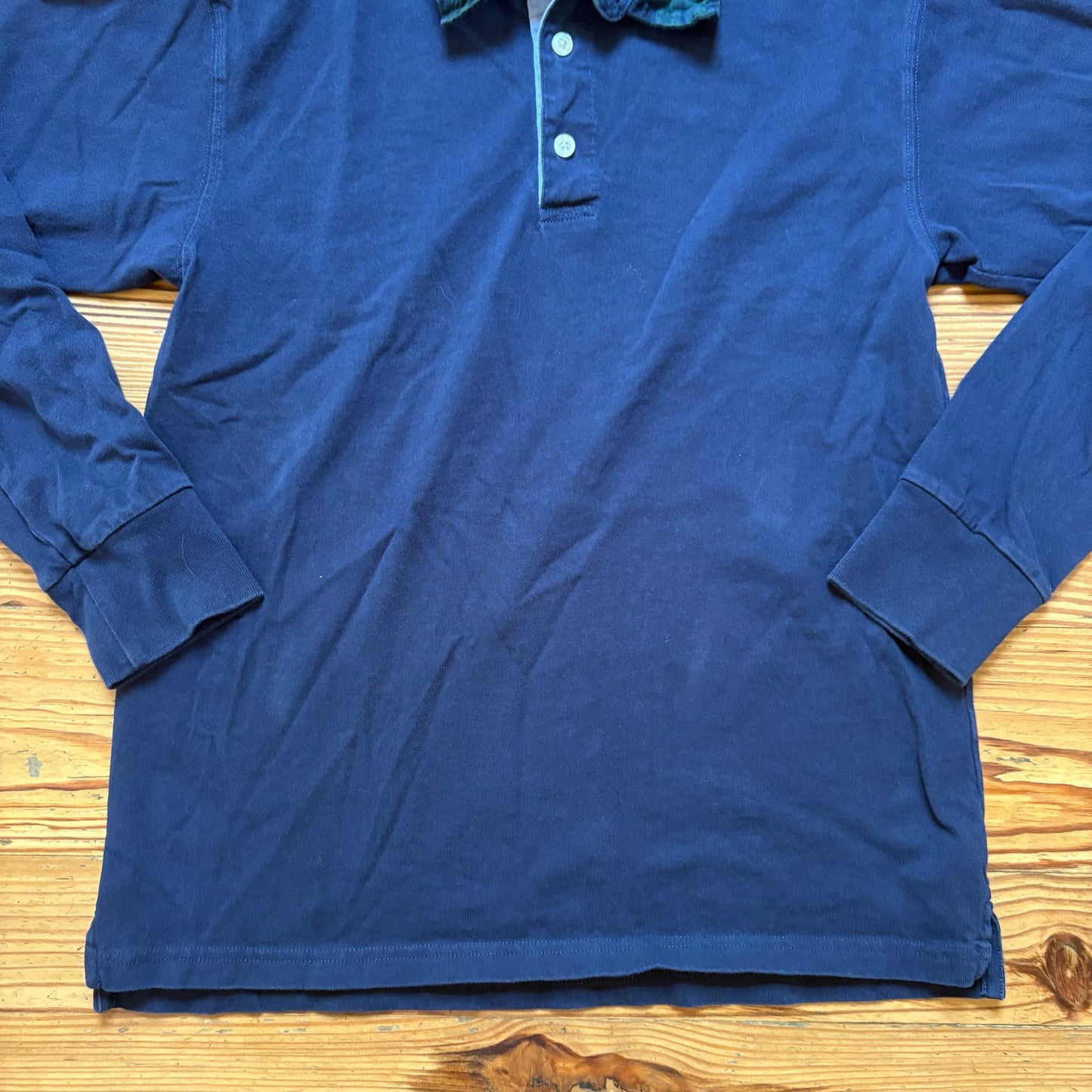 Crewcuts dark blue green plaid collar rugby long sleeve henley short SIZE XL