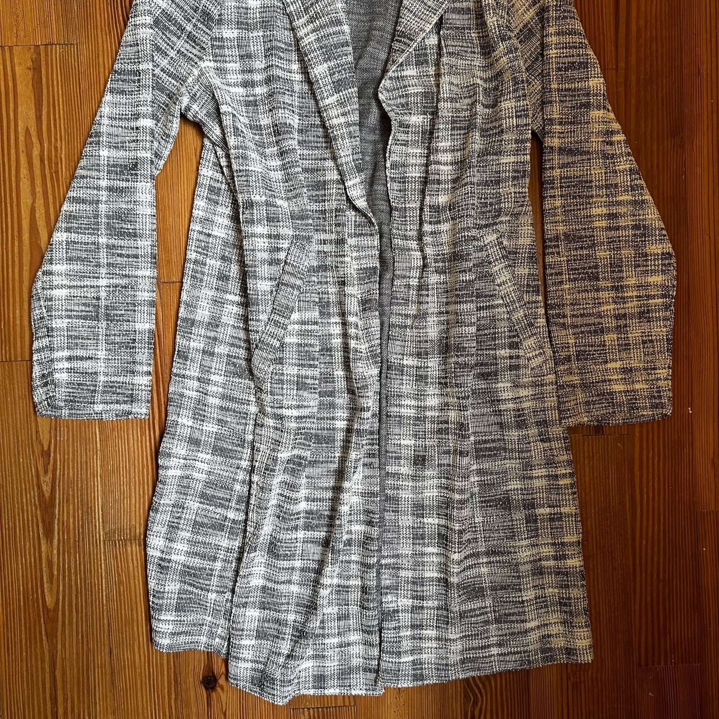 Melloday gray white long trench collar open cardigan SIZE XL