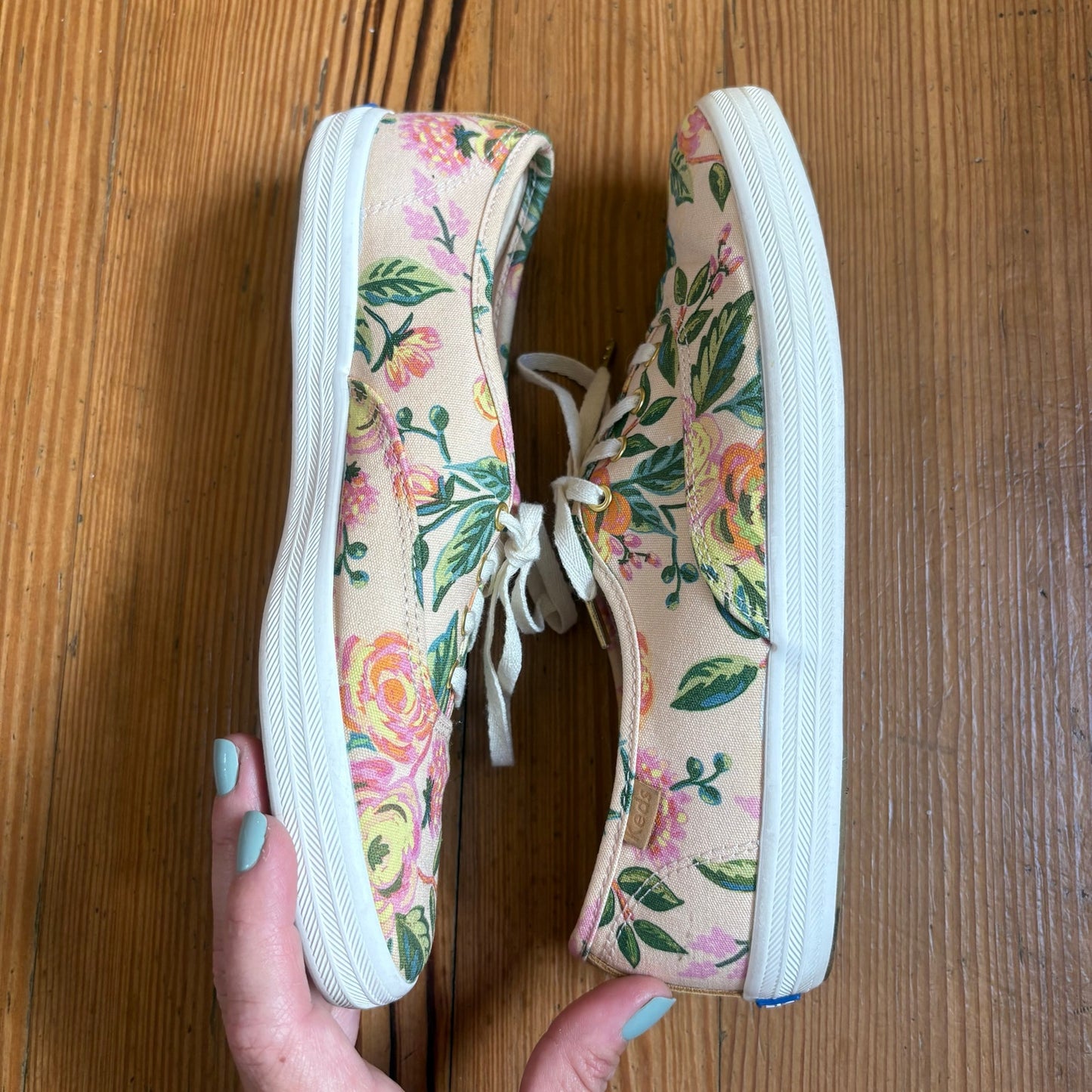 Keds x Rifle Paper Co. pink green floral low top lace womens sneakers SIZE 7