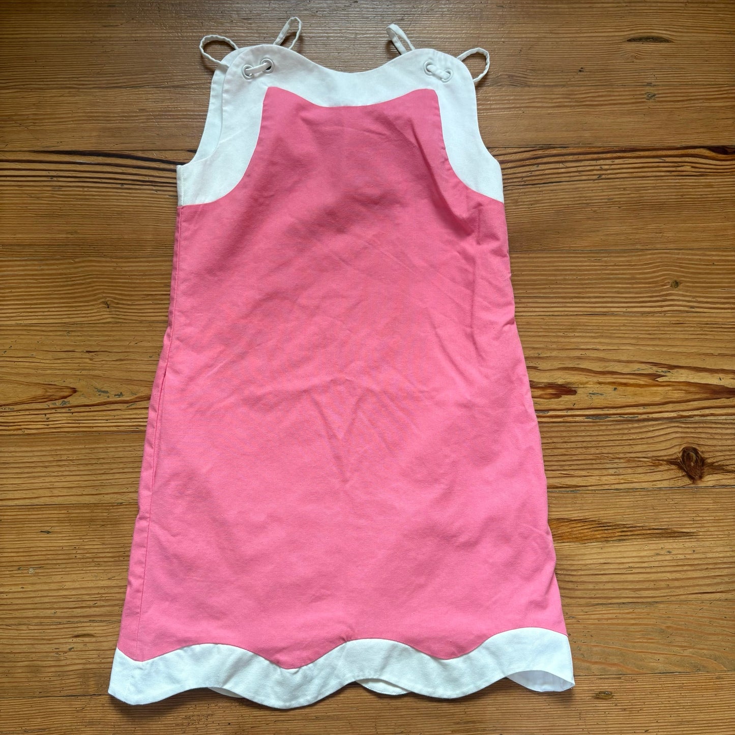 Aureum pink white linen modern two toned scallop mini dress SIZE S