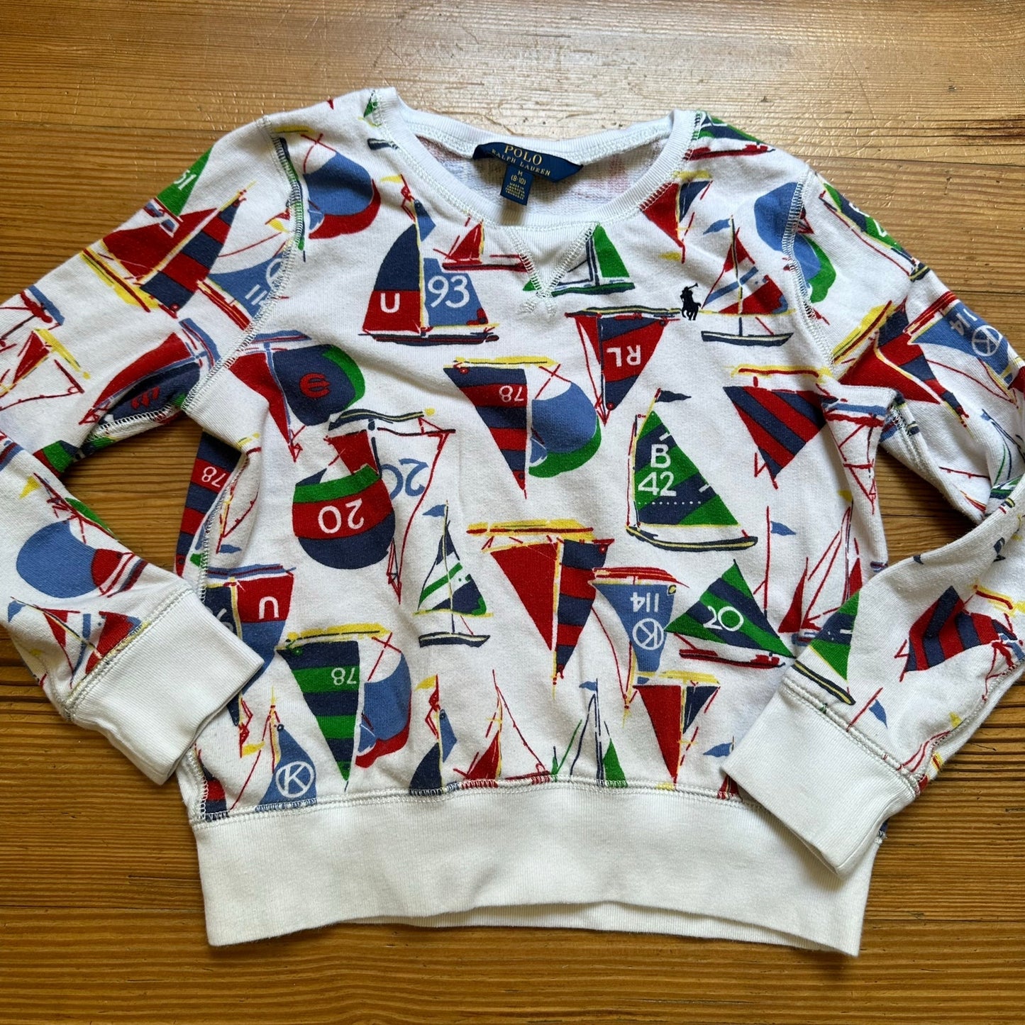 Polo Ralph Lauren white colorful sailboat graphic crew sweatshirt SIZE 8