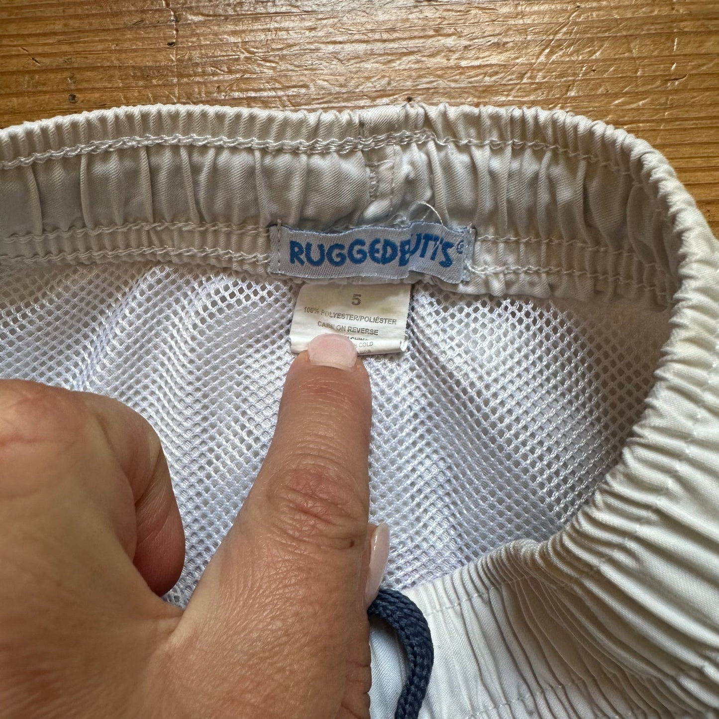Rugged Butts pink blue white striped elastic waist swim shorts SIZE 5