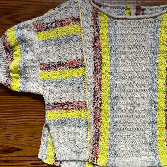 Pilcro neutral neon color loose knit cropped short sleeve shirt SIZE S