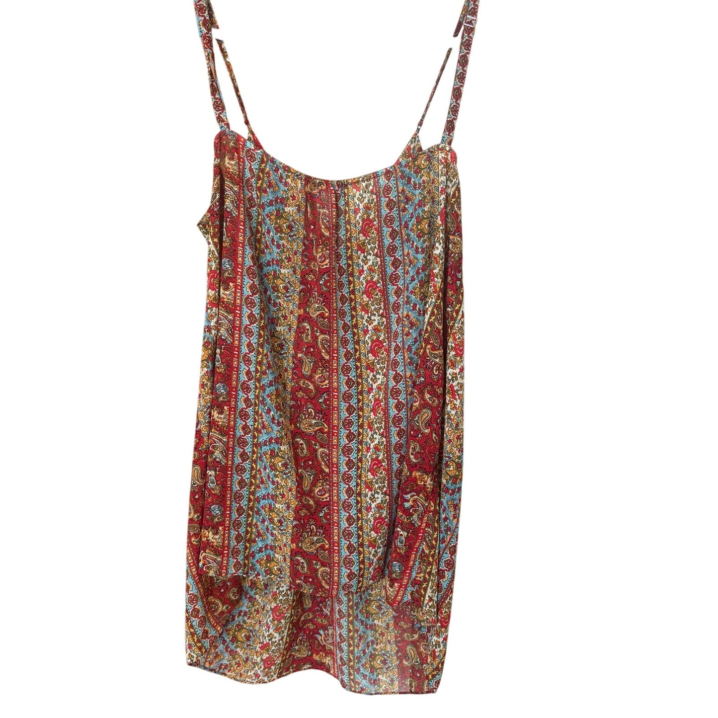 Oscar de la Renta 90s red blue floral boho adjustable strap sheer dress SIZE S