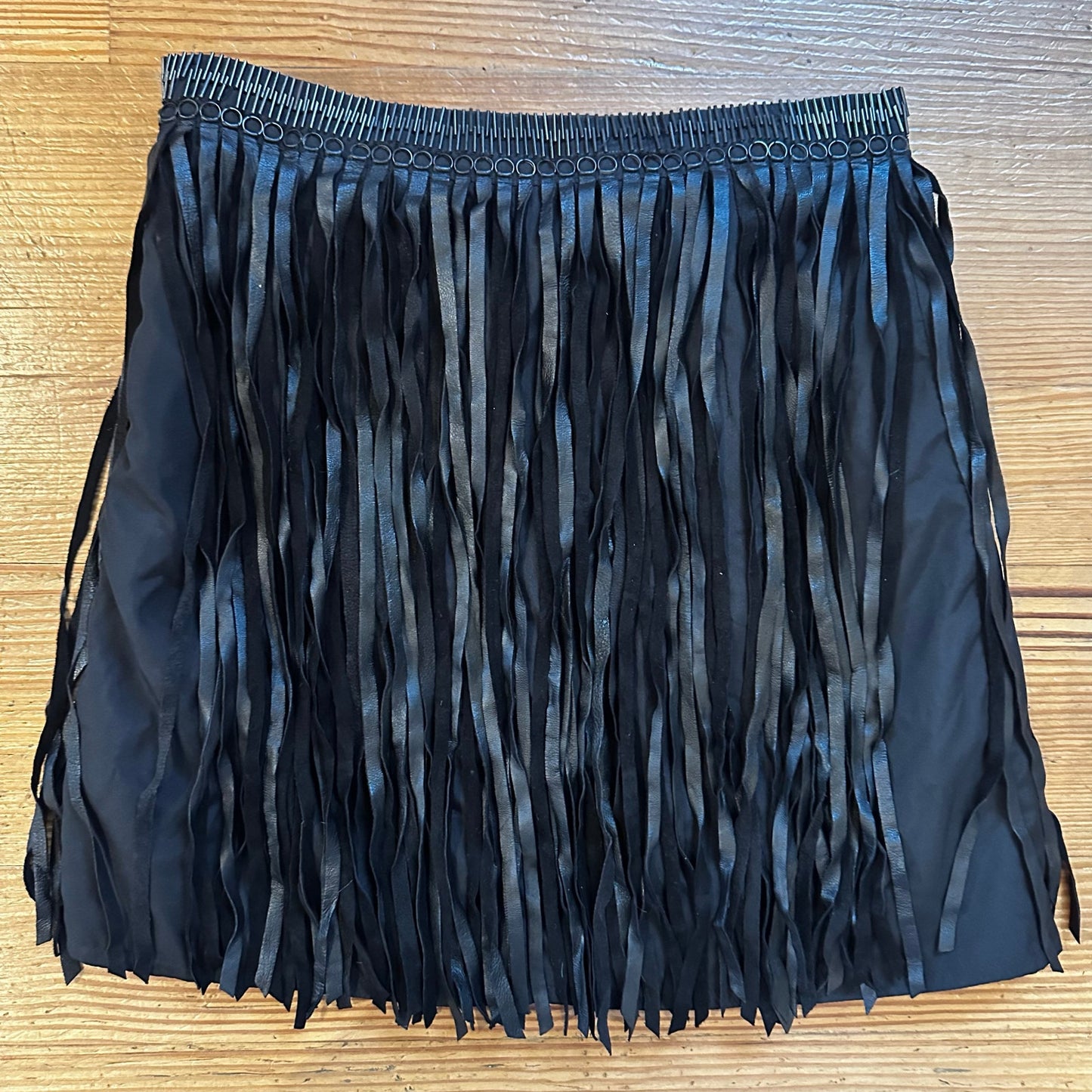 MLV black faux leather fringe mini skirt SIZE XS