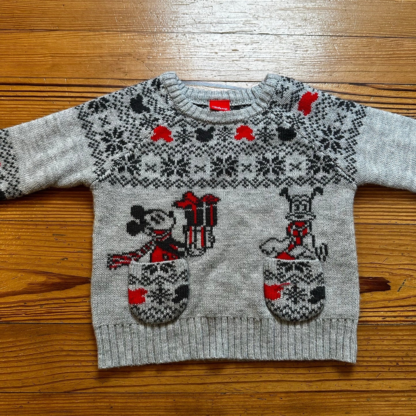 Disney grey Micky Goofy Christmas needlepoint crew sweater SIZE 2T