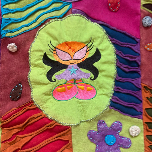 Purple multicolor alien fairy graphic cotton shirt sleeve shirt SIZE S