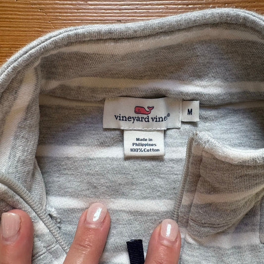 Vineyard Vines gray white striped yellow mock neck quarter zip sweater SIZE M