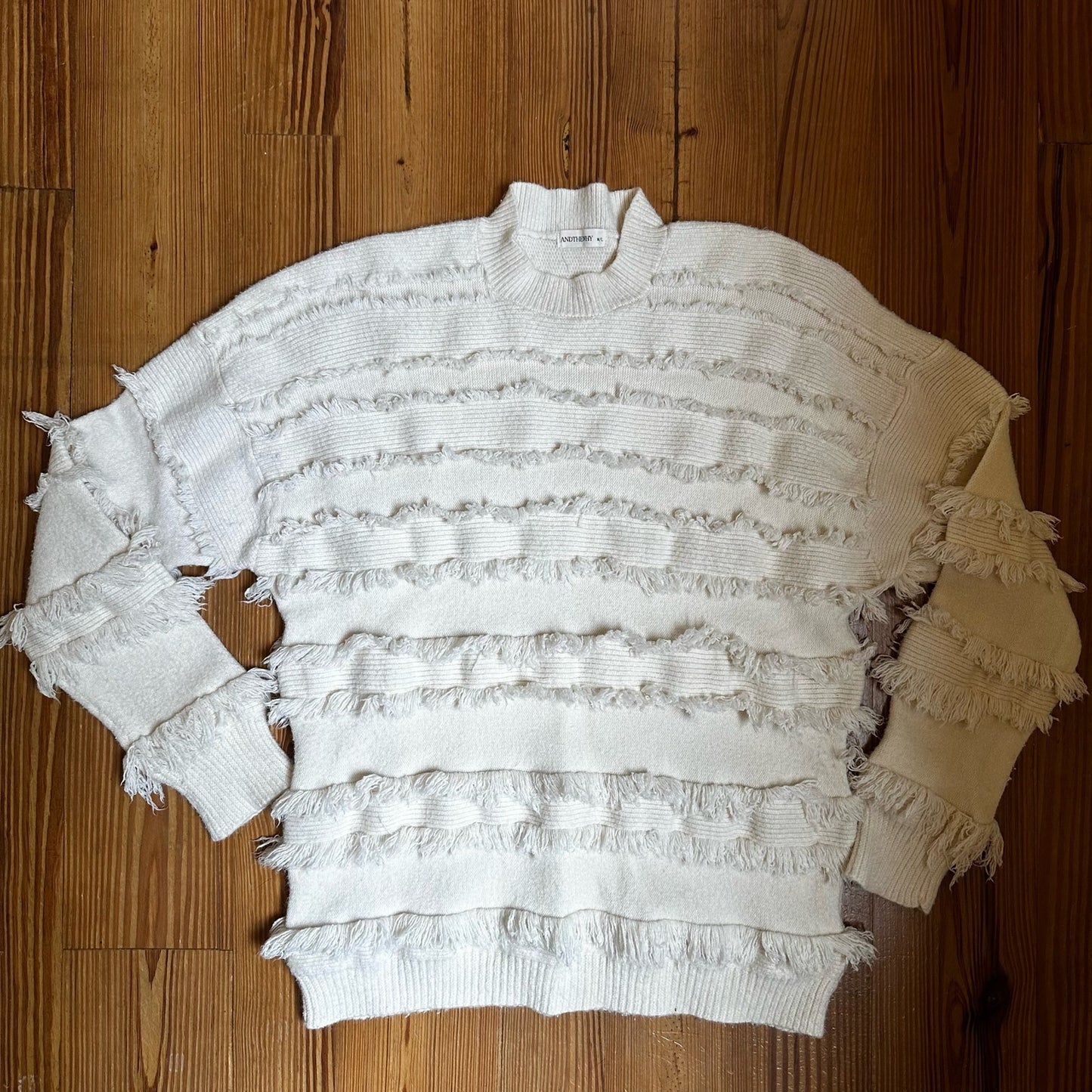 AndTheWhy cream layered fringe mock neck sweater SIZE M/L