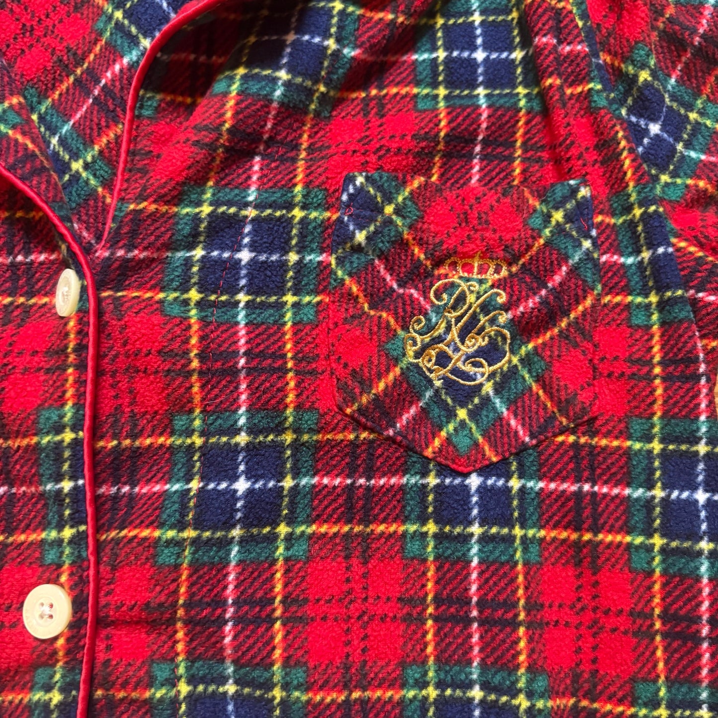 Ralph Lauren red blue plaid plaid fleece long sleeve pant sleep set SIZE S