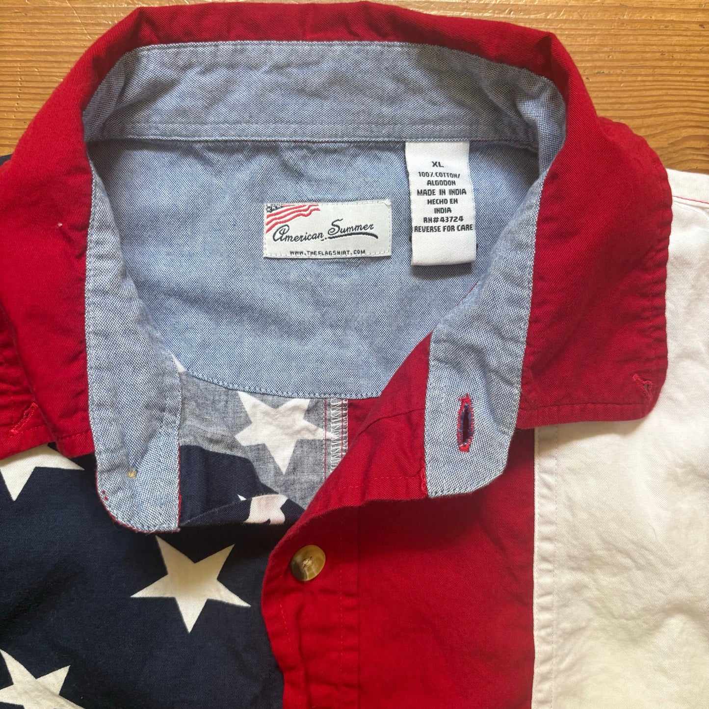 American Summer star stripes short sleeve cotton button up mens shirt SIZE XL