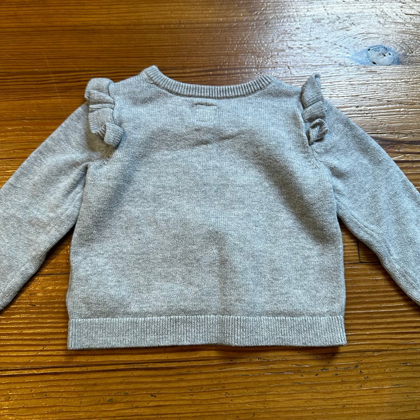 Gap gray pink bunny fairy knit ruffle crew sweater SIZE 6-12M