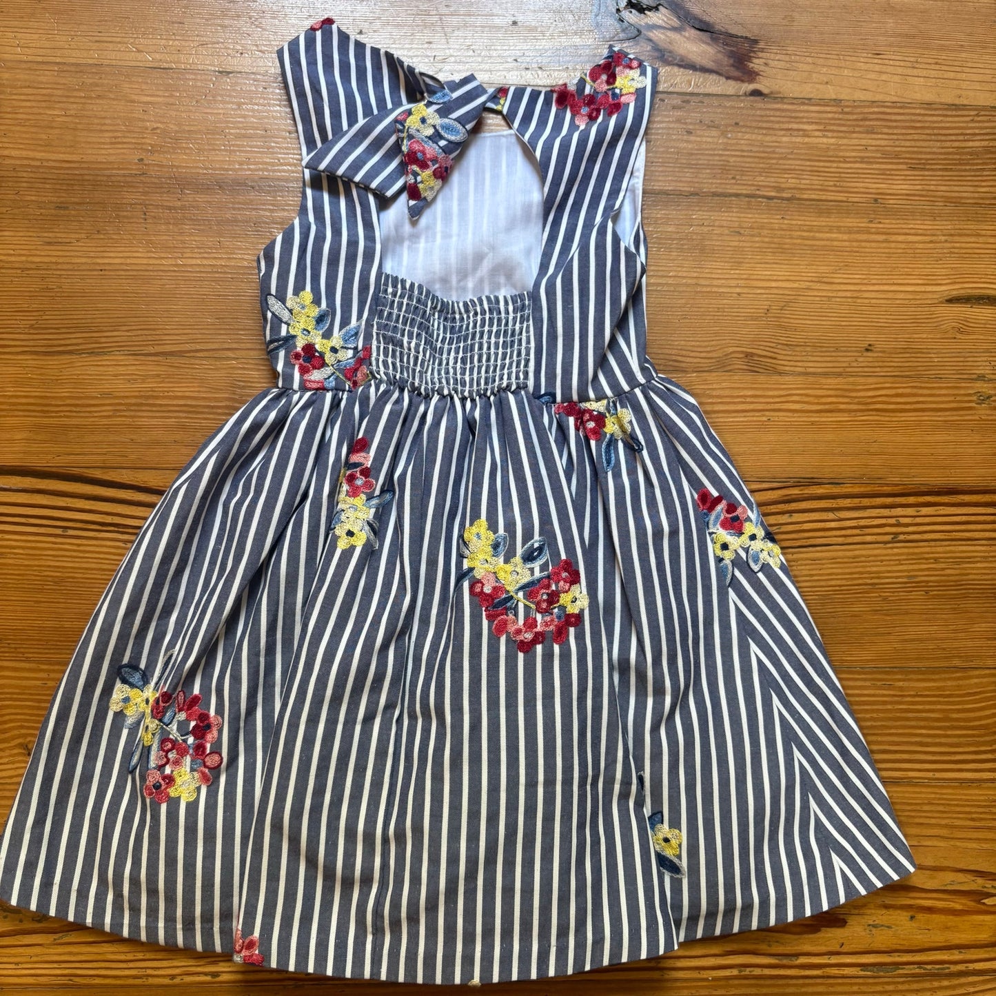 Rare Editions blue white striped embroidered floral tank girls dress SIZE 7