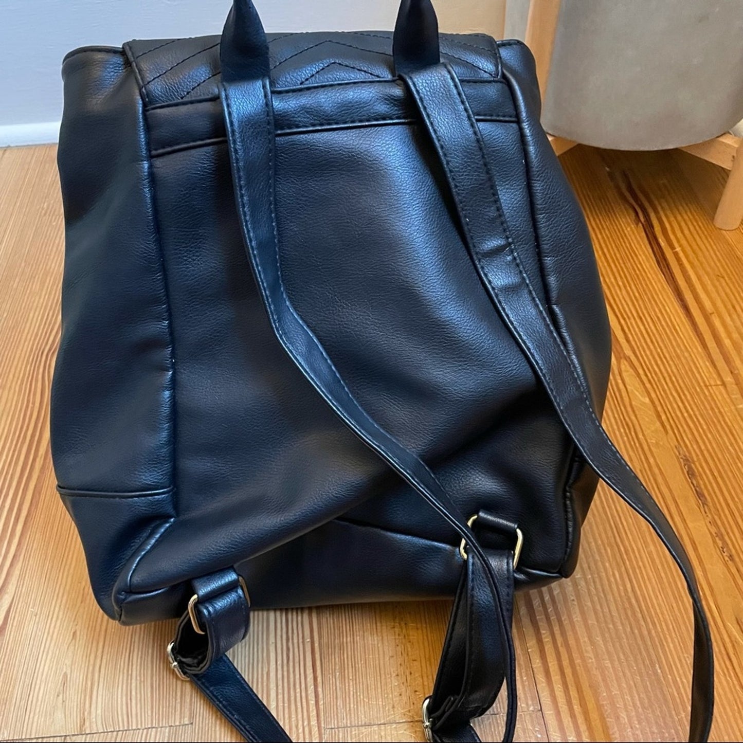 Vegan black leather backpack