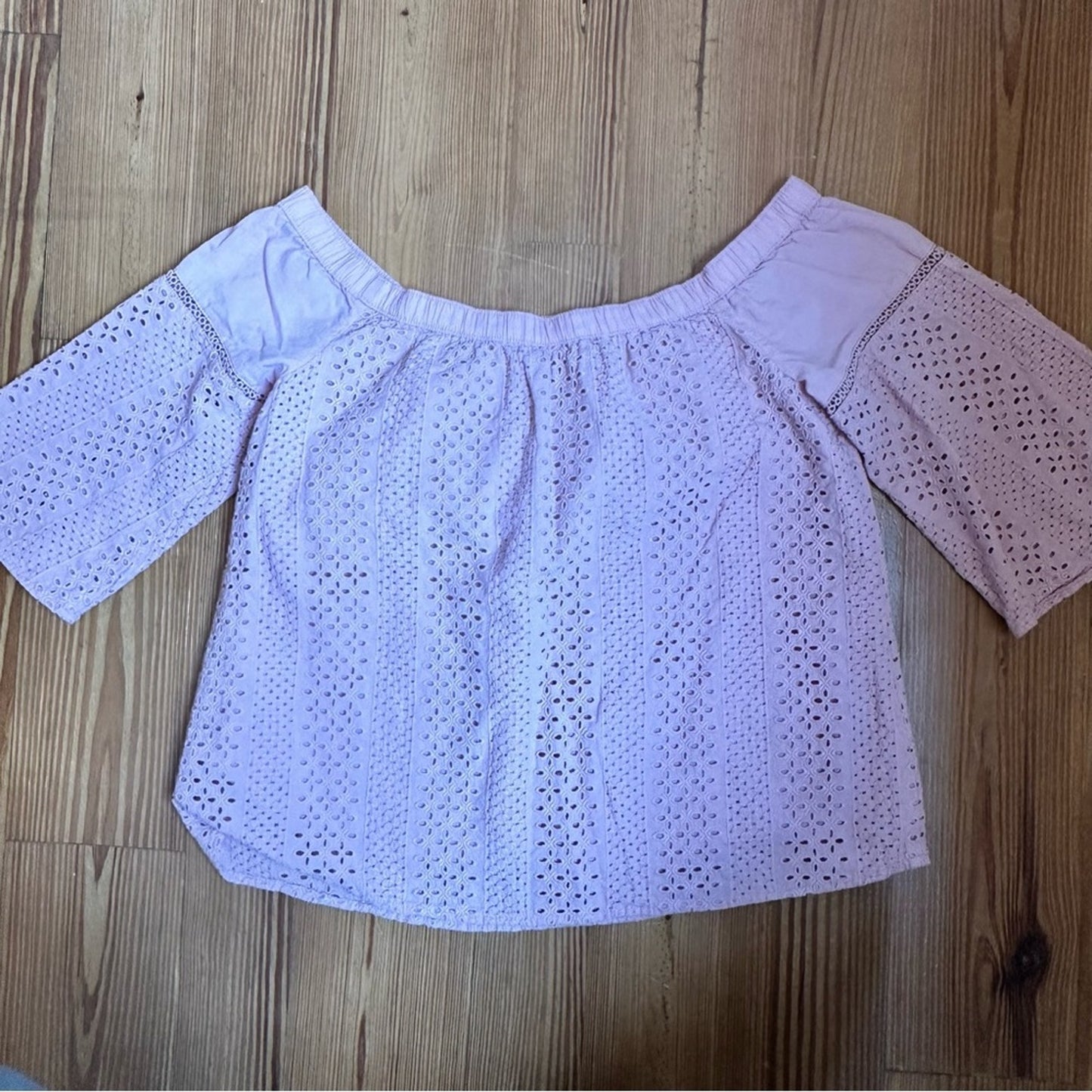 Abercrombie and Fitch pink off shoulder eyelet lace bell sleeve blouse SIZE S