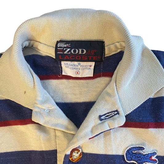 VTG IZOD Lacoste blue white striped long sleeve youth polo shirt SIZE 6