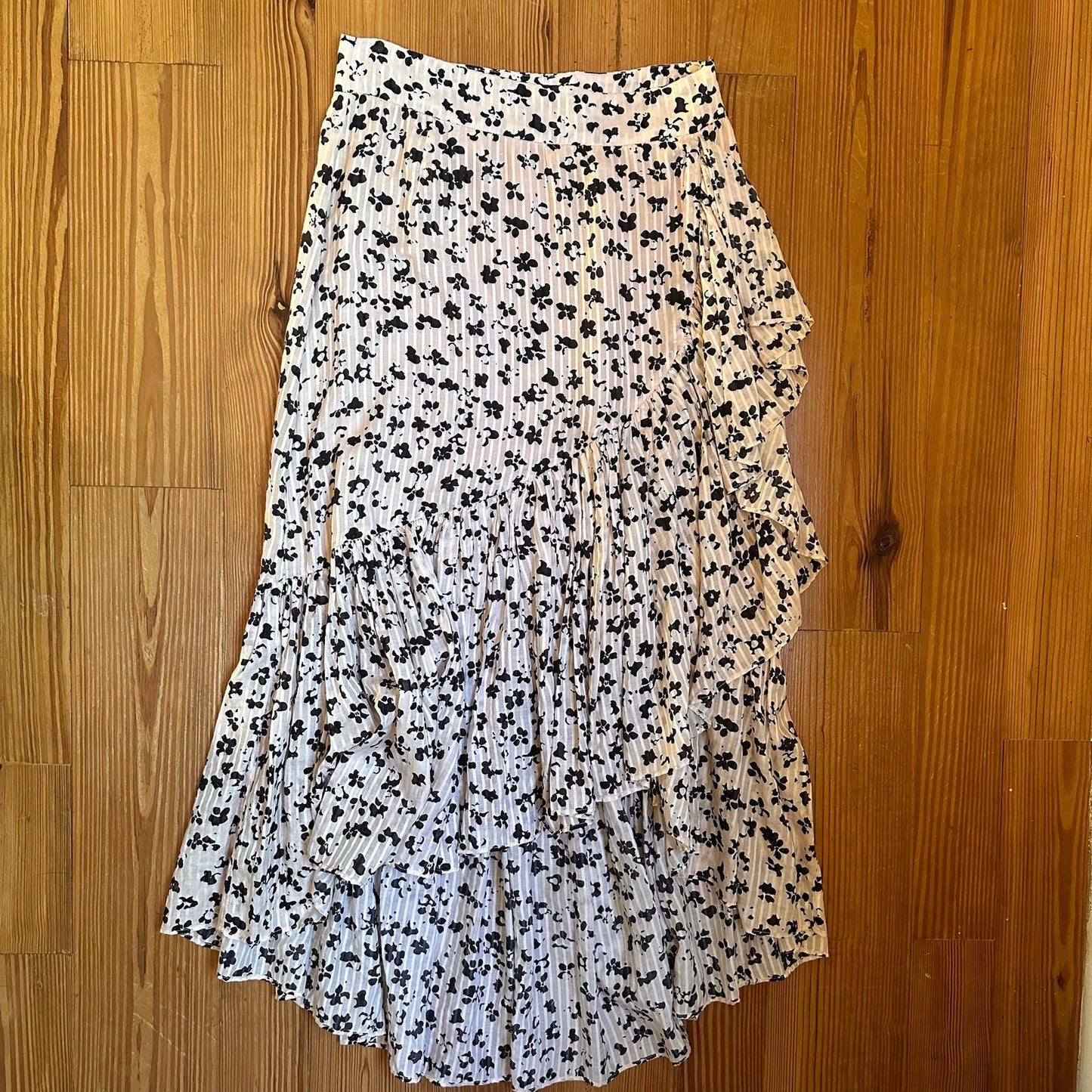 Ulla Johnson silk set ruffled black white floral pleated skirt and blouse SIZE 2