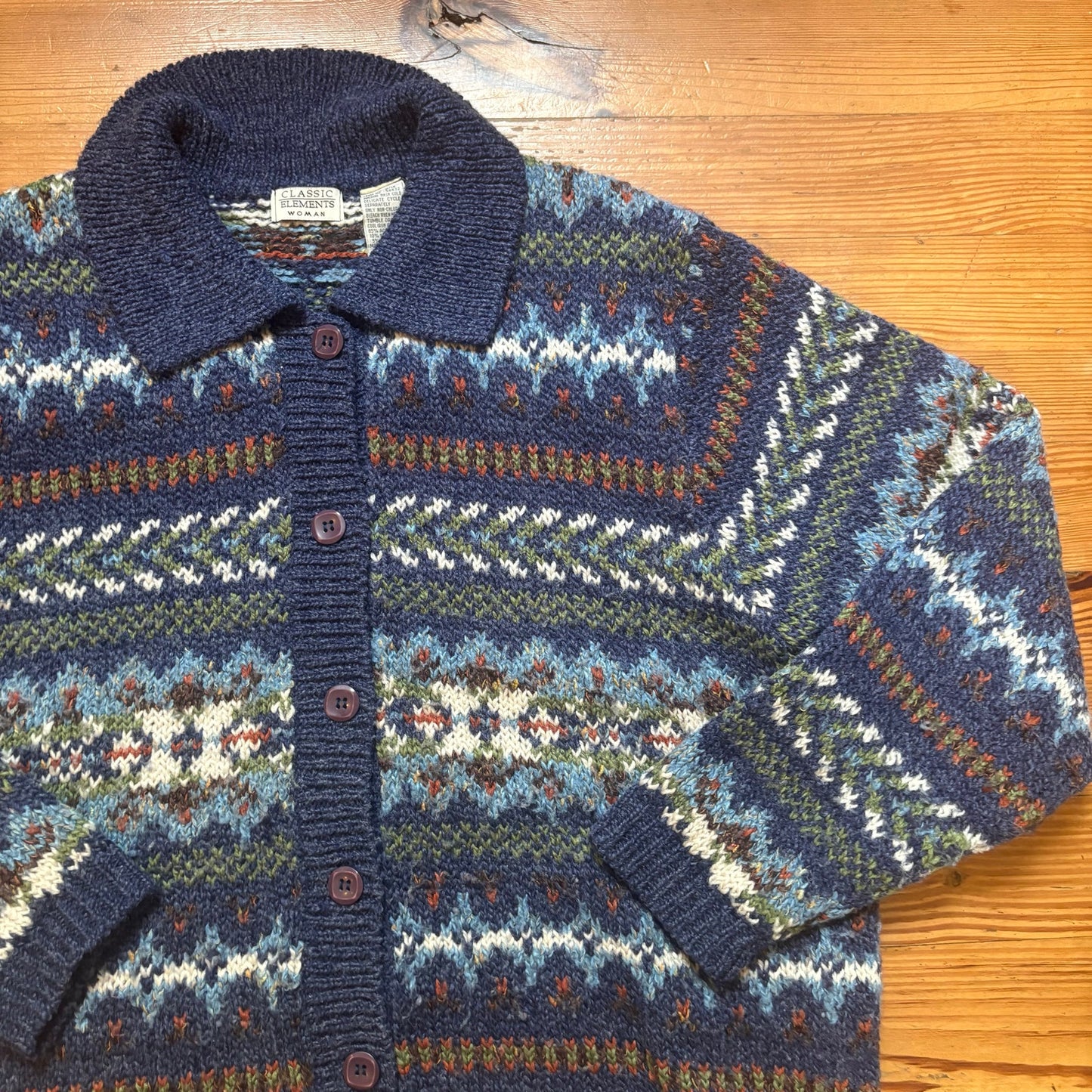 Classic Elements blue knit button up wool sweater SIZE XL