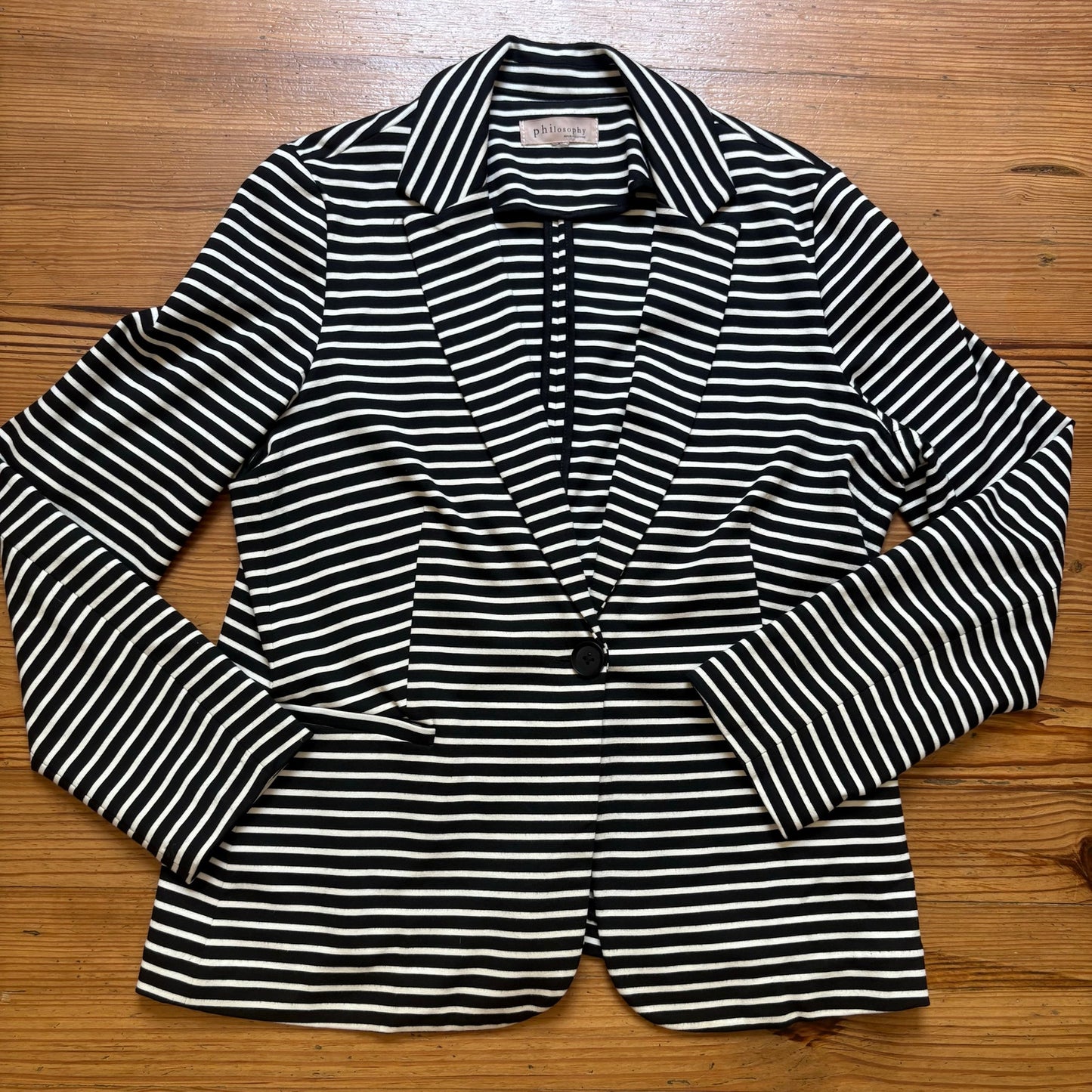 Philosophy black white horizontal striped button cotton blazer SIZE XL