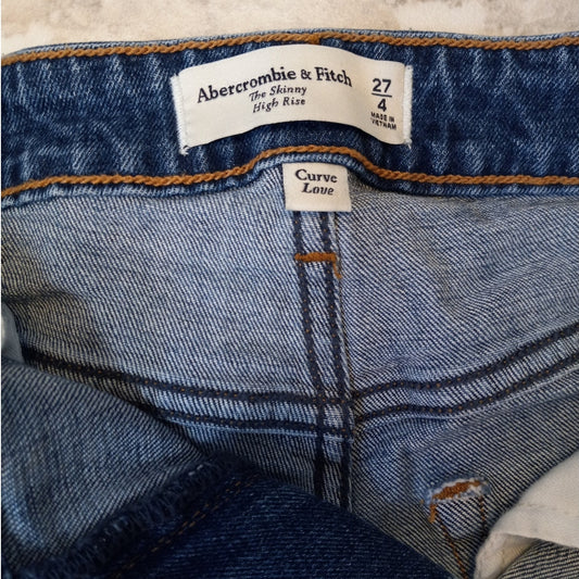 Abercrombie & Fitch Skinny High Rise Curve medium wash distressed jeans SIZE 4