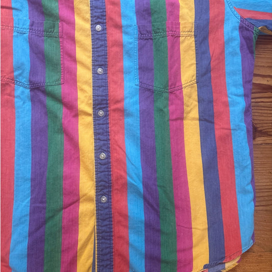 American Terrain vintage colorful striped short sleeve button up shirt SIZE L