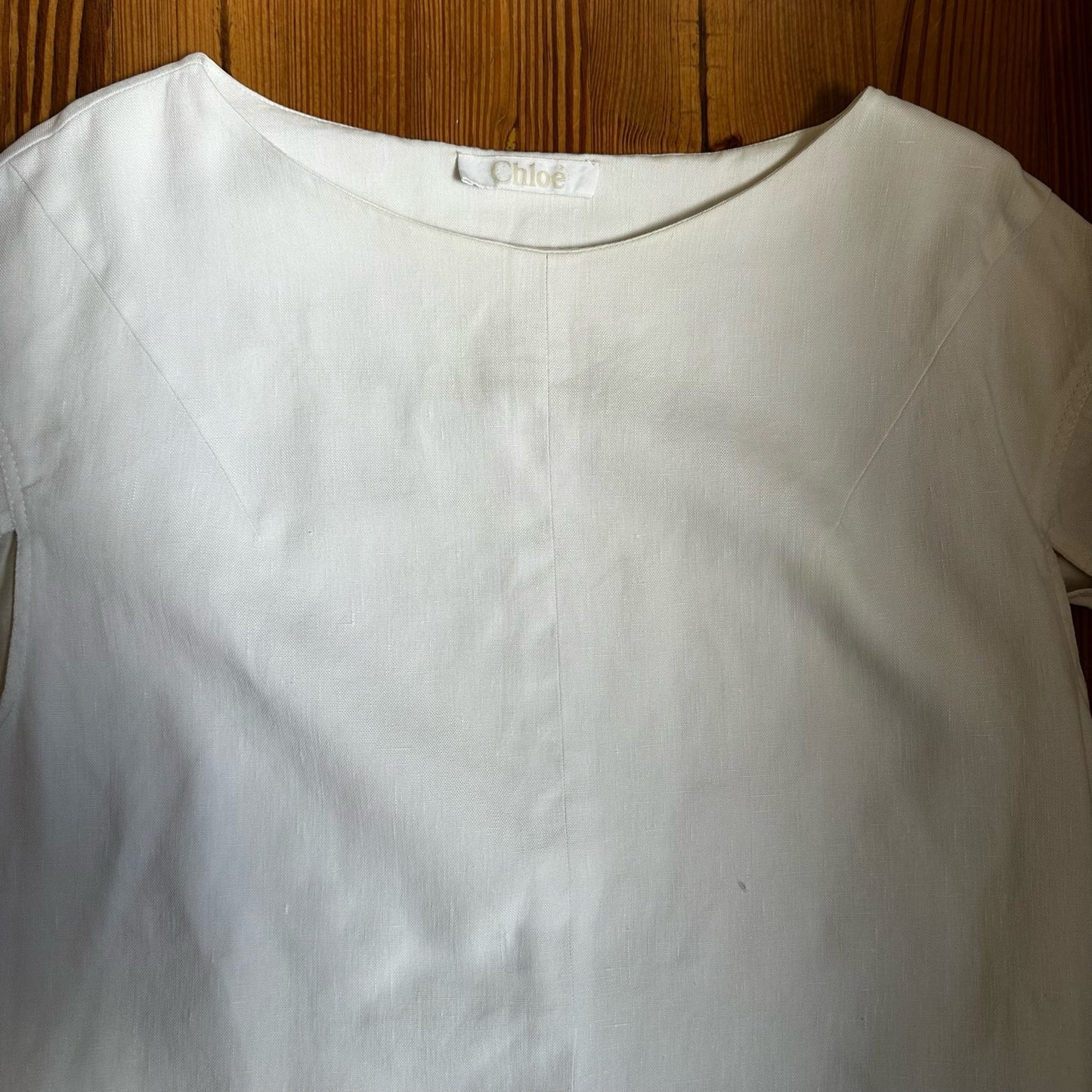 Chloe cream linen blend quarter sleeve midi dress SIZE 38/8