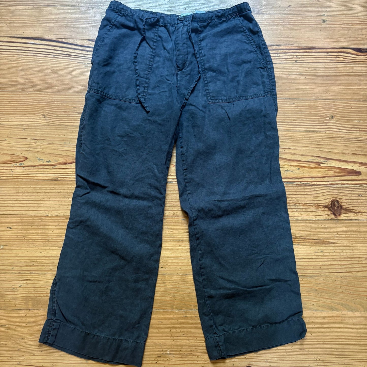 Old Navy black linen y2k cropped wide leg cargo drawstring pants SIZE 4