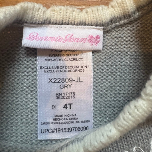 Bonnie Jean gray white snowman knit sleeveless girls dress SIZE 4