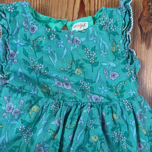 Cat & Jack green floral tiered open back ruffle accent girls dress SIZE 8