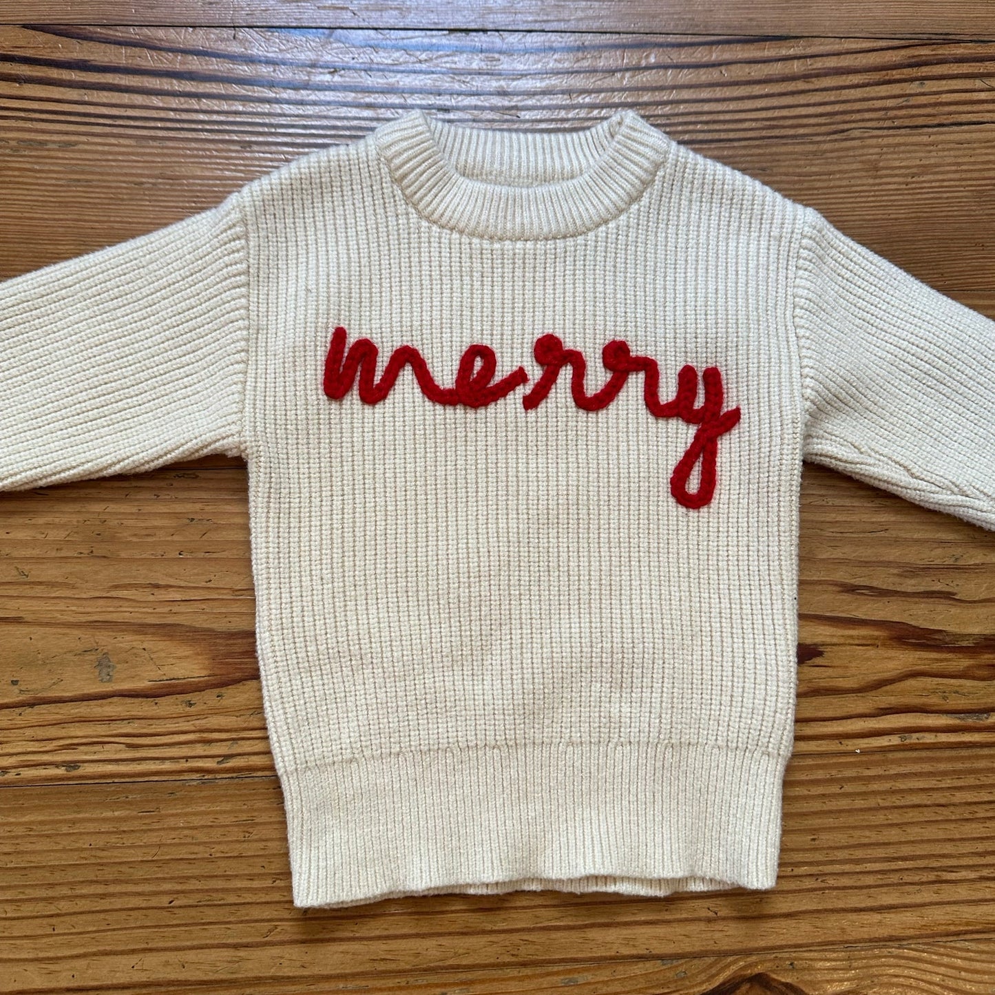 Shein ivory red Christmas Merry knit crew sweater SIZE 12-18M