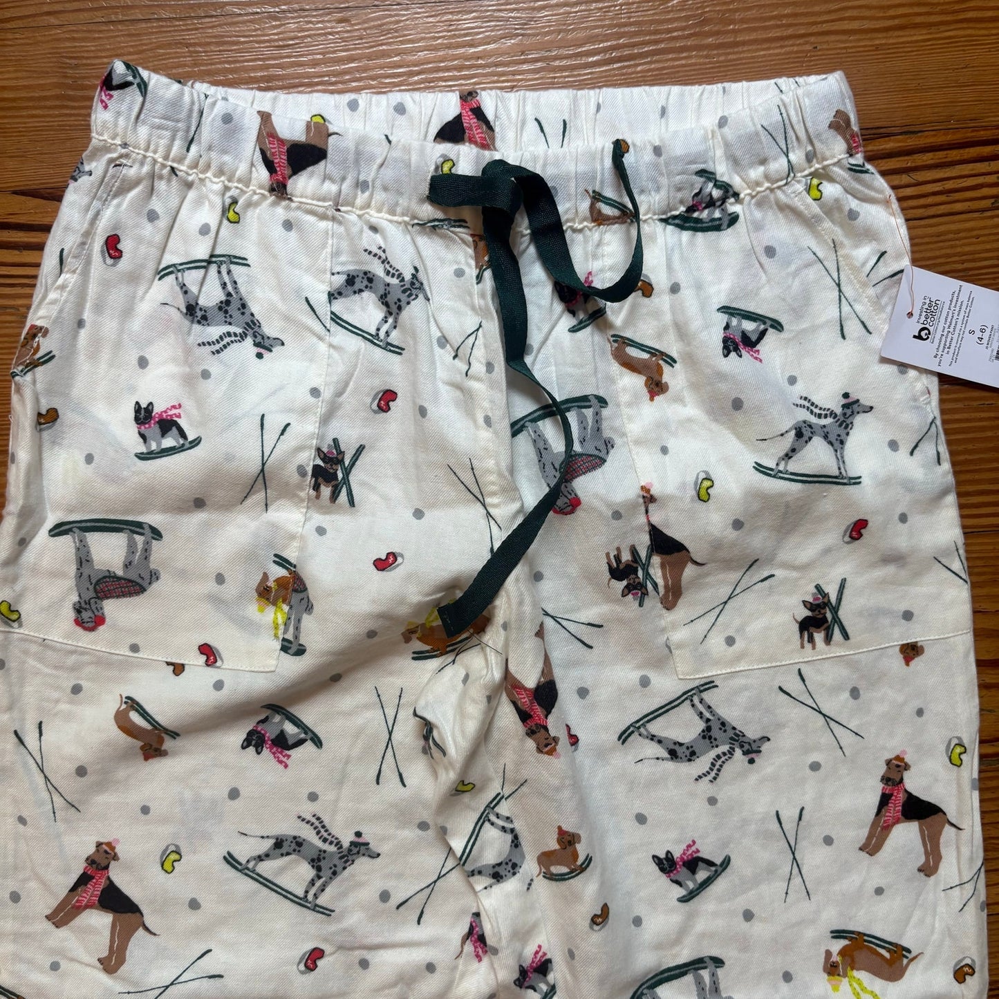 NWT Joyspun white dog winter ski sledding drawstring sleep pants SIZE S