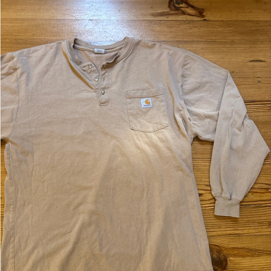 Carhartt beige long sleeve henley three button cotton shirt SIZE L
