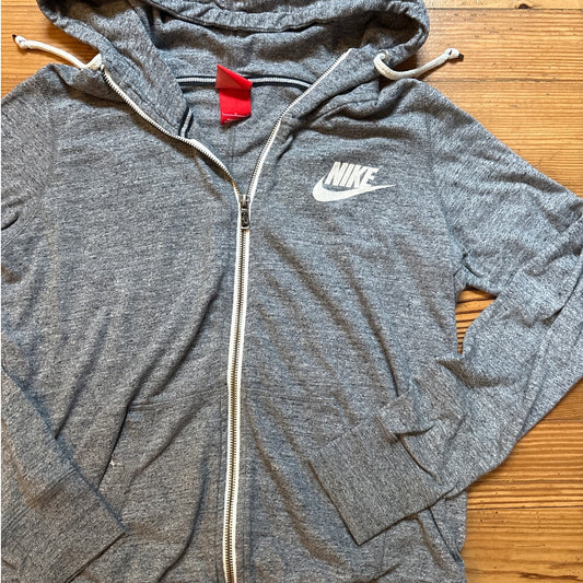 Nike y2k gray full zip hooded white logo light womens sweater SIZE L
