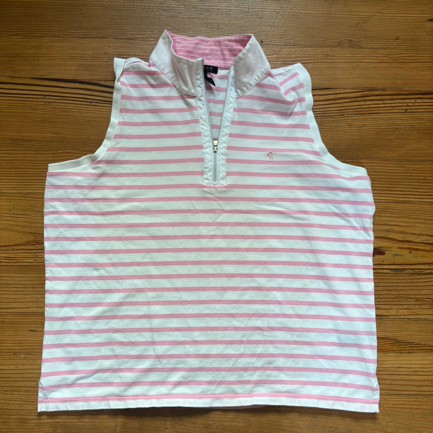 Ralph Lauren white pink striped sleeveless quarter zip tank SIZE 2X