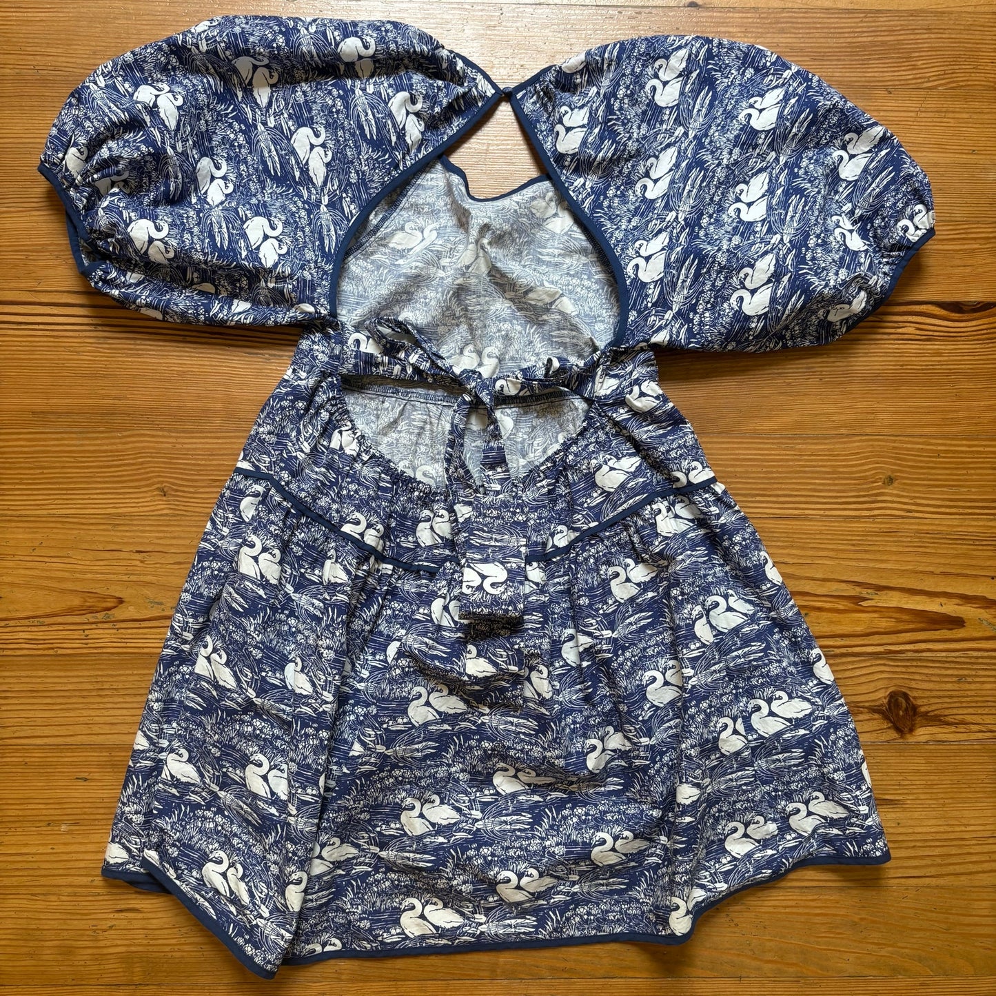 Laura Ashley & Urban Outfitters blue swan puff sleeve tiered mini dress SIZE M