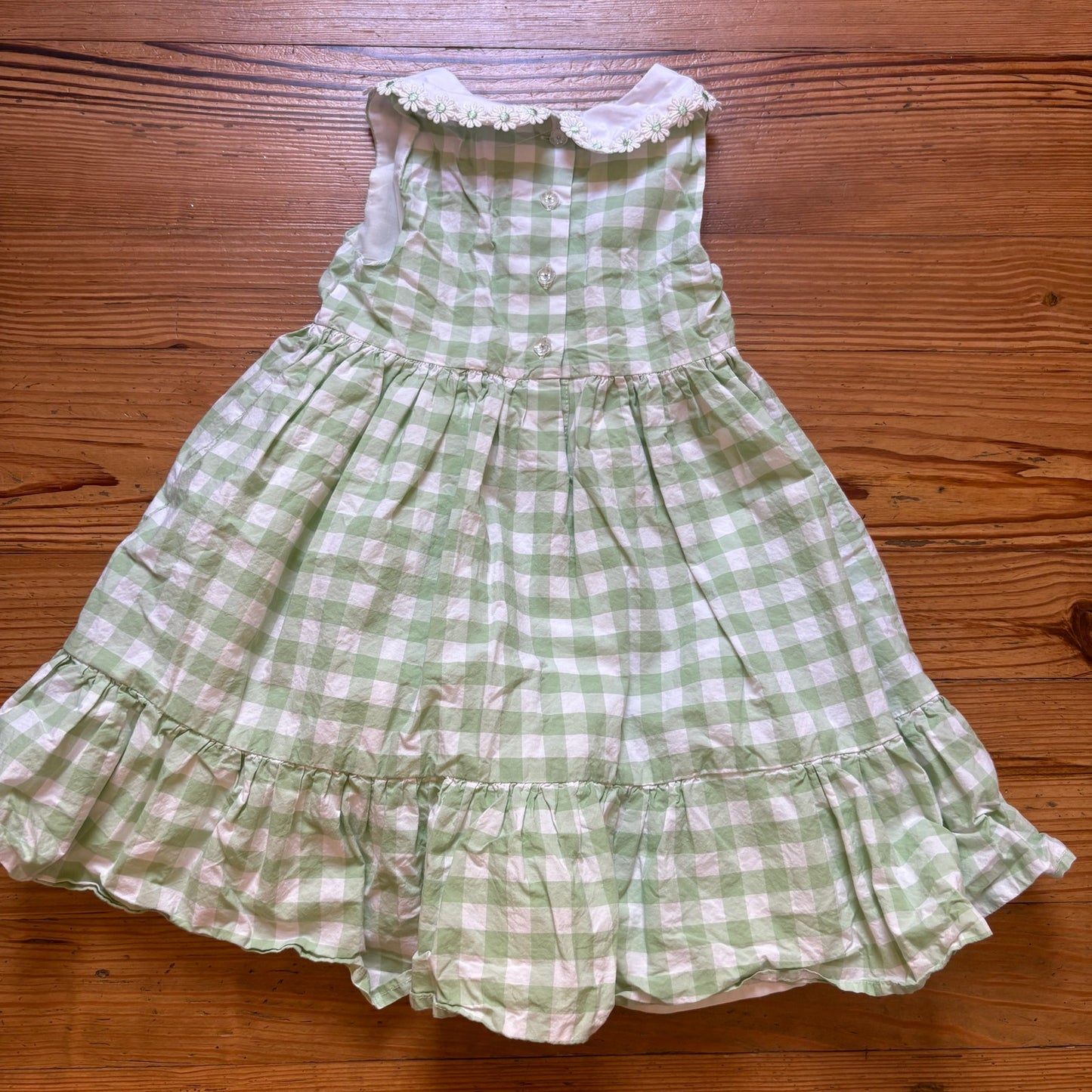 Cynthia Rowley green white gingham ruffle floral sleeveless girls dress SIZE 5
