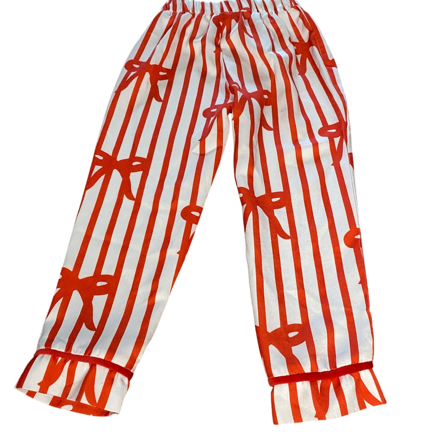 Shein red white striped satin bow drawstring sleep pants SIZE 4T