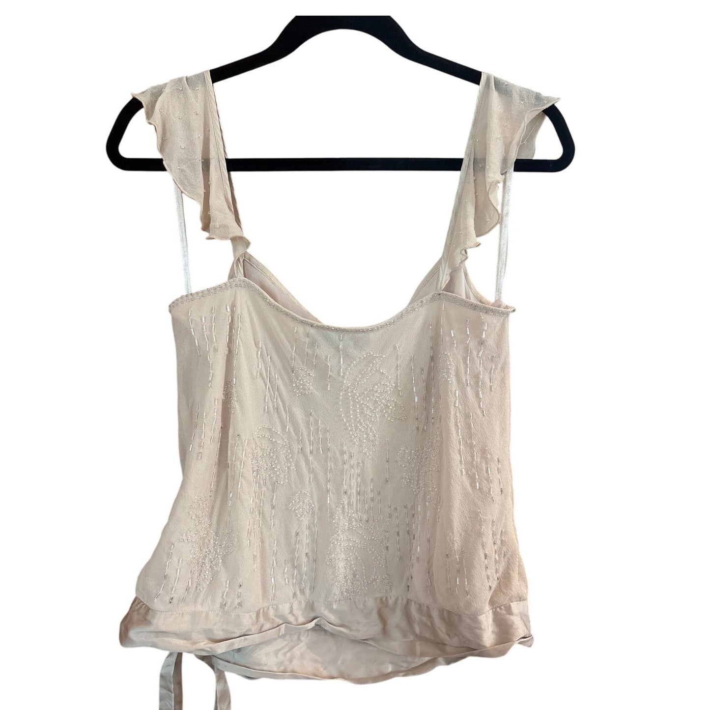 Express 90s ivory beaded silk ruffle sleeveless tie waist blouse SIZE M