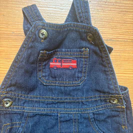Carter’s dark denim fire truck embroidered baby overalls SIZE 9M