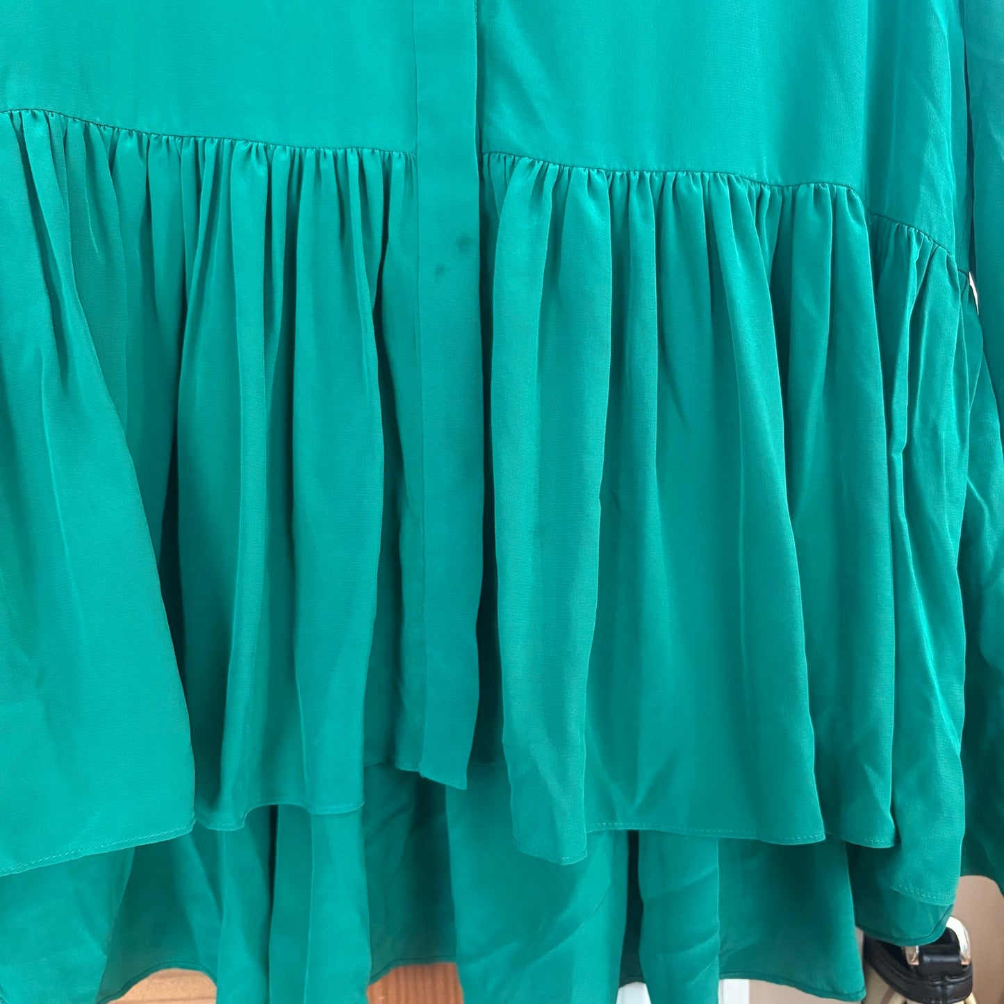 Tibi green silk long sleeve button up peplum ruffle bottom blouse SIZE 2