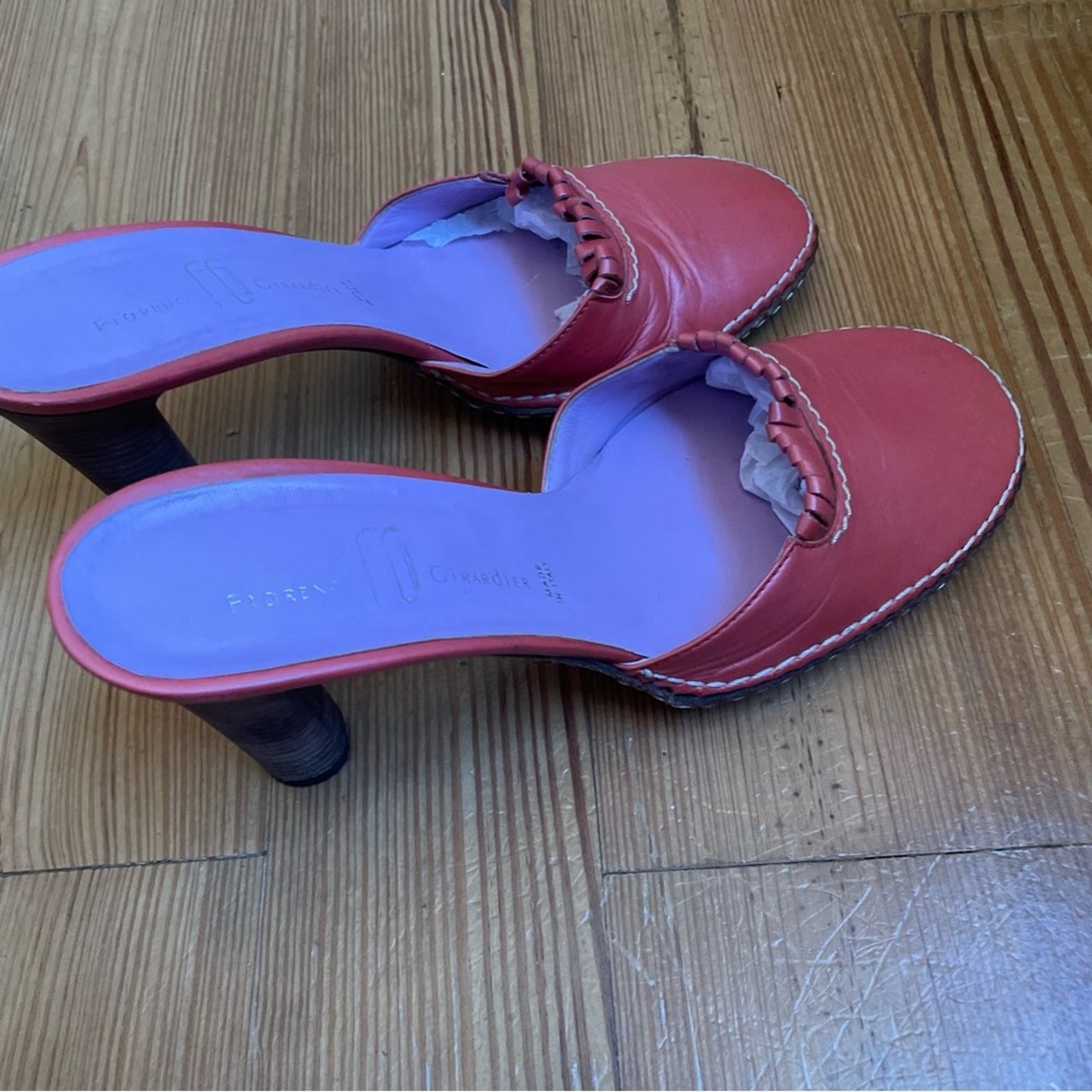Florence Girardier pink leather slip on kitten heel sandal SIZE 37/6.5