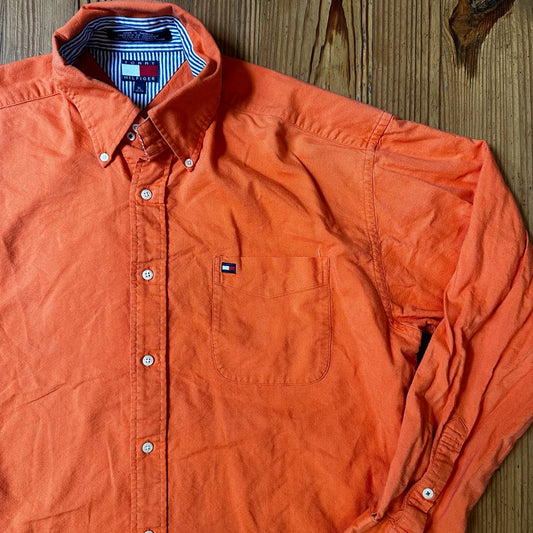 Tommy Hilfiger orange heavy cotton button up shirt SIZE XL