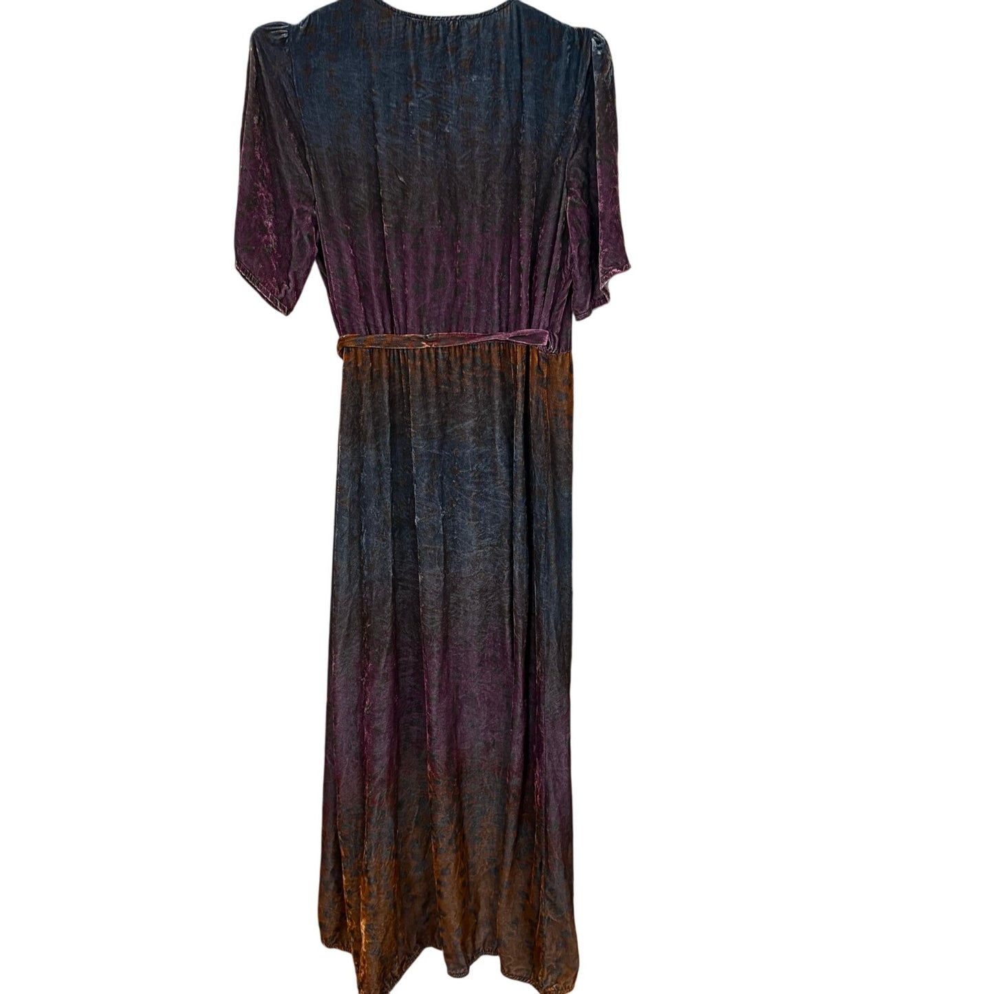 Johnny Was dark color velvet short flutter sleeve wrap dress SIZE S