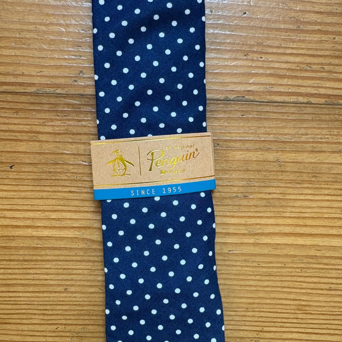 NWT An Original Penguin navy blue polka dot skinny tie